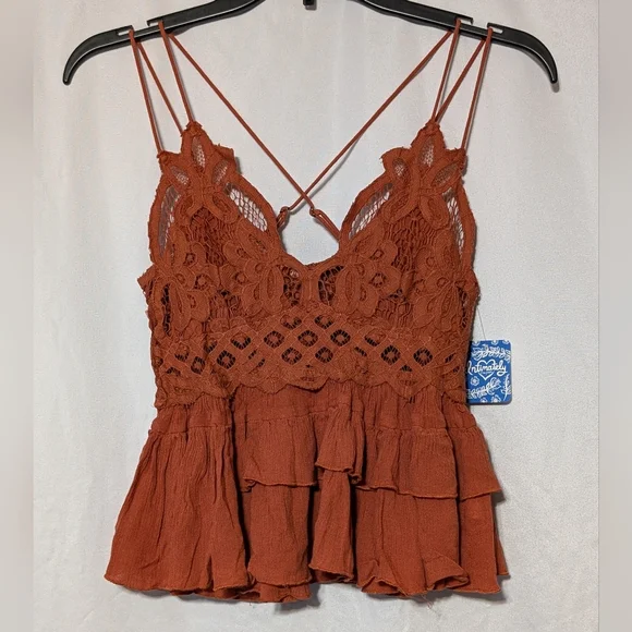 New! Intimately Free People Rust Color Adella Camisole Crochet Lace Top Size S - Picture 2 of 16